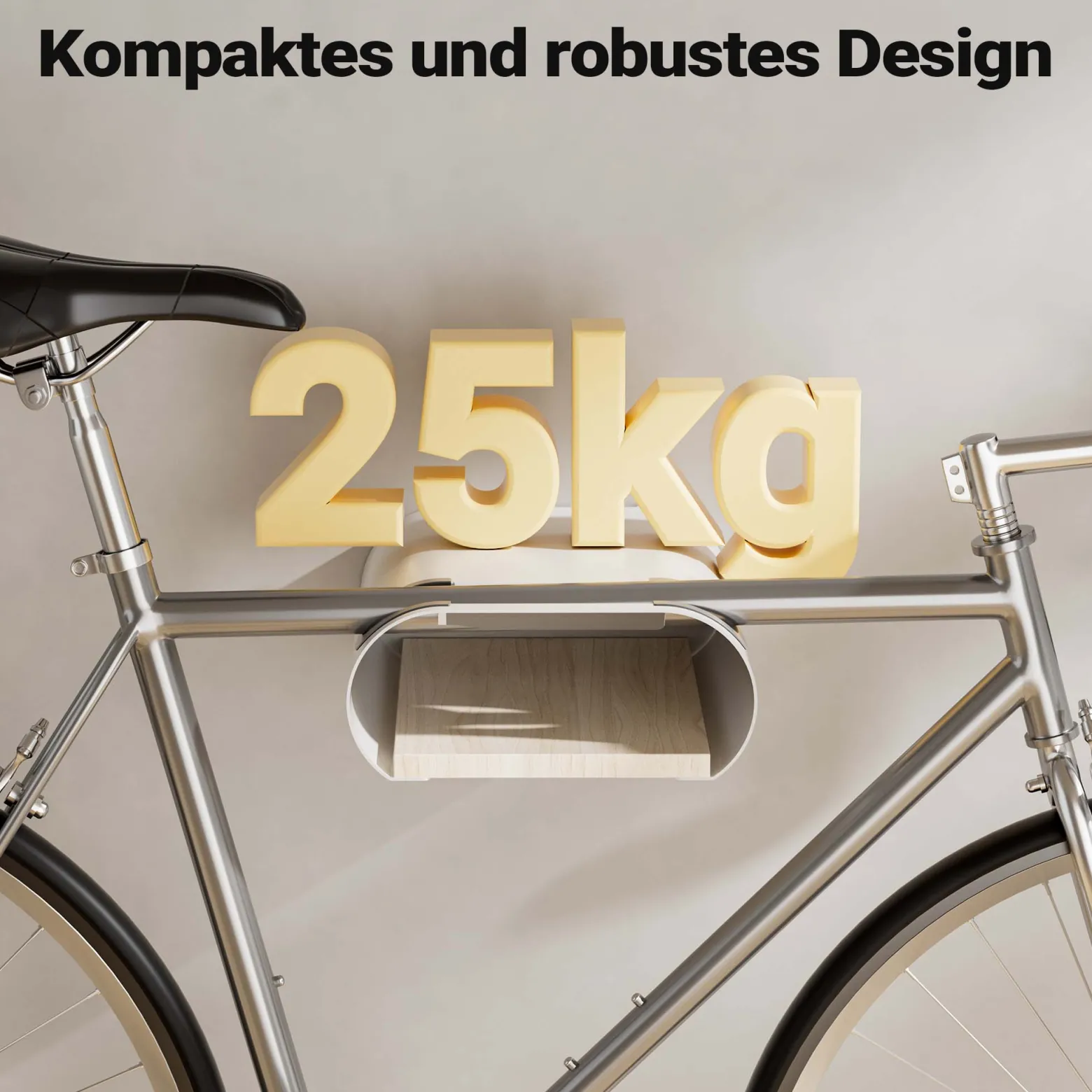 Wiltec Fahrrad Wandhalterung weiß 25,6 x 30 x 11,4 cm bis 25 kg, Fahrradhalterung universell, Fahrradaufhängung Ø 55 mm Oberrohr & 500 mm Lenkerbreite