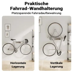 Wiltec Fahrrad Wandhalterung weiß 25,6 x 30 x 11,4 cm bis 25 kg, Fahrradhalterung universell, Fahrradaufhängung Ø 55 mm Oberrohr & 500 mm Lenkerbreite