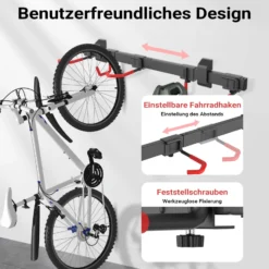 Wiltec Fahrrad Wandhalterung für 3 Fahrräder 82,4 x 18 x 13,6 cm bis 95 kg, Universal Fahrradhalterung leichte Installation, Fahrradaufhängung Stahl