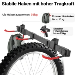 Wiltec Fahrrad Wandhalterung für 3 Fahrräder 82,4 x 18 x 13,6 cm bis 95 kg, Universal Fahrradhalterung leichte Installation, Fahrradaufhängung Stahl