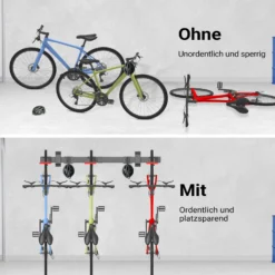 Wiltec Fahrrad Wandhalterung für 3 Fahrräder 82,4 x 18 x 13,6 cm bis 95 kg, Universal Fahrradhalterung leichte Installation, Fahrradaufhängung Stahl