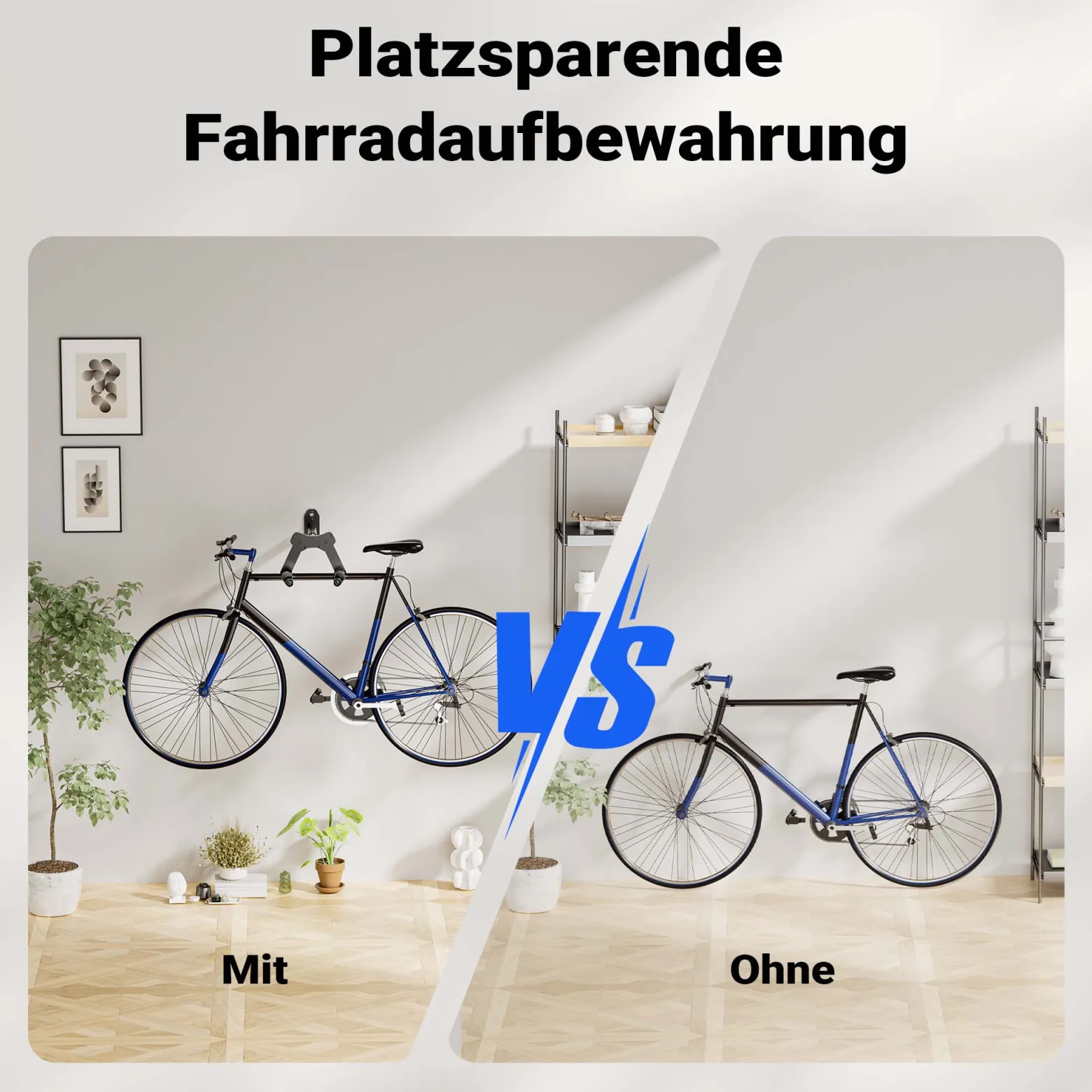 Wiltec Fahrrad Wandhalterung 39,8 x 16,7 x 32,6-42,6 cm bis 25 kg, Fahrradhalterung universell, Fahrradaufhängung Ø 55 mm Oberrohr & 45° Winkelverstellung