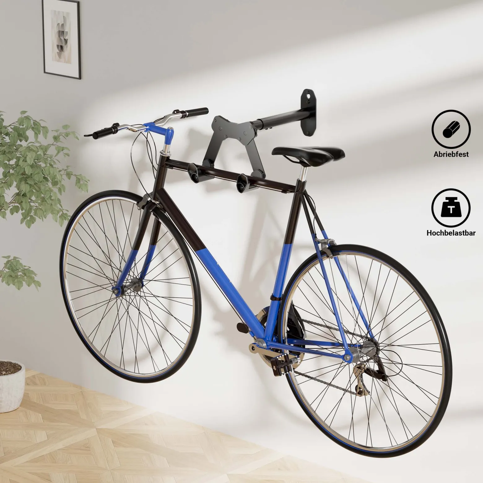 Wiltec Fahrrad Wandhalterung 39,8 x 16,7 x 32,6-42,6 cm bis 25 kg, Fahrradhalterung universell, Fahrradaufhängung Ø 55 mm Oberrohr & 45° Winkelverstellung