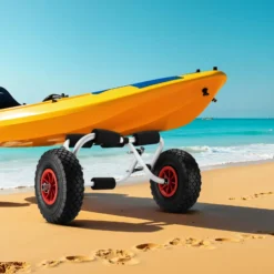 Wiltec faltbarer Alu Kanuwagen bis 45 kg, Transportwagen für Boote, Kanus und Kajaks, Surfwagen mit Polstern und Gurtband, SUP-Wagen mit Luftreifen, stabiler SUP-Trolley