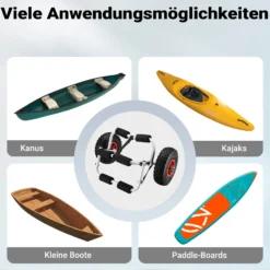 Wiltec faltbarer Alu Kanuwagen bis 45 kg, Transportwagen für Boote, Kanus und Kajaks, Surfwagen mit Polstern und Gurtband, SUP-Wagen mit Luftreifen, stabiler SUP-Trolley