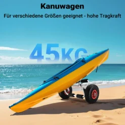 Wiltec faltbarer Alu Kanuwagen bis 45 kg, Transportwagen für Boote, Kanus und Kajaks, Surfwagen mit Polstern und Gurtband, SUP-Wagen mit Luftreifen, stabiler SUP-Trolley