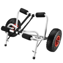 Wiltec faltbarer Alu Kanuwagen bis 68 kg, Transportwagen für Boote, Kanus und Kajaks, Surfwagen mit Polstern und Gurtbändern, SUP-Wagen mit Luftreifen, stabiler SUP-Trolley