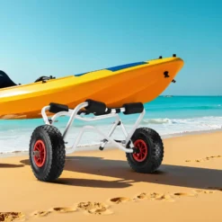 Wiltec faltbarer Alu Kanuwagen bis 68 kg, Transportwagen für Boote, Kanus und Kajaks, Surfwagen mit Polstern und Gurtbändern, SUP-Wagen mit Luftreifen, stabiler SUP-Trolley