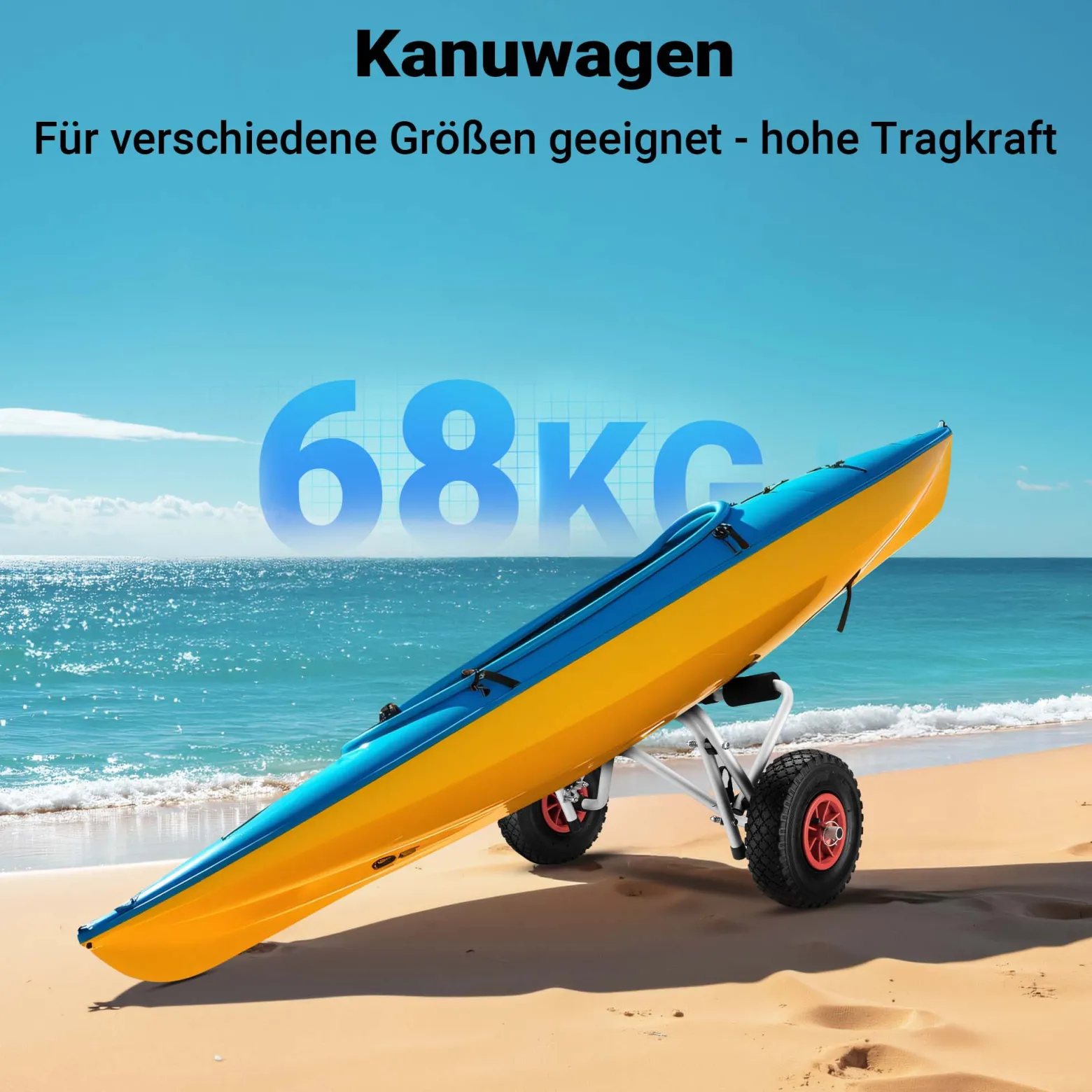 Wiltec faltbarer Alu Kanuwagen bis 68 kg, Transportwagen für Boote, Kanus und Kajaks, Surfwagen mit Polstern und Gurtbändern, SUP-Wagen mit Luftreifen, stabiler SUP-Trolley