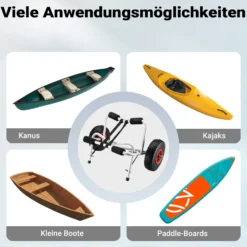 Wiltec faltbarer Alu Kanuwagen bis 68 kg, Transportwagen für Boote, Kanus und Kajaks, Surfwagen mit Polstern und Gurtbändern, SUP-Wagen mit Luftreifen, stabiler SUP-Trolley