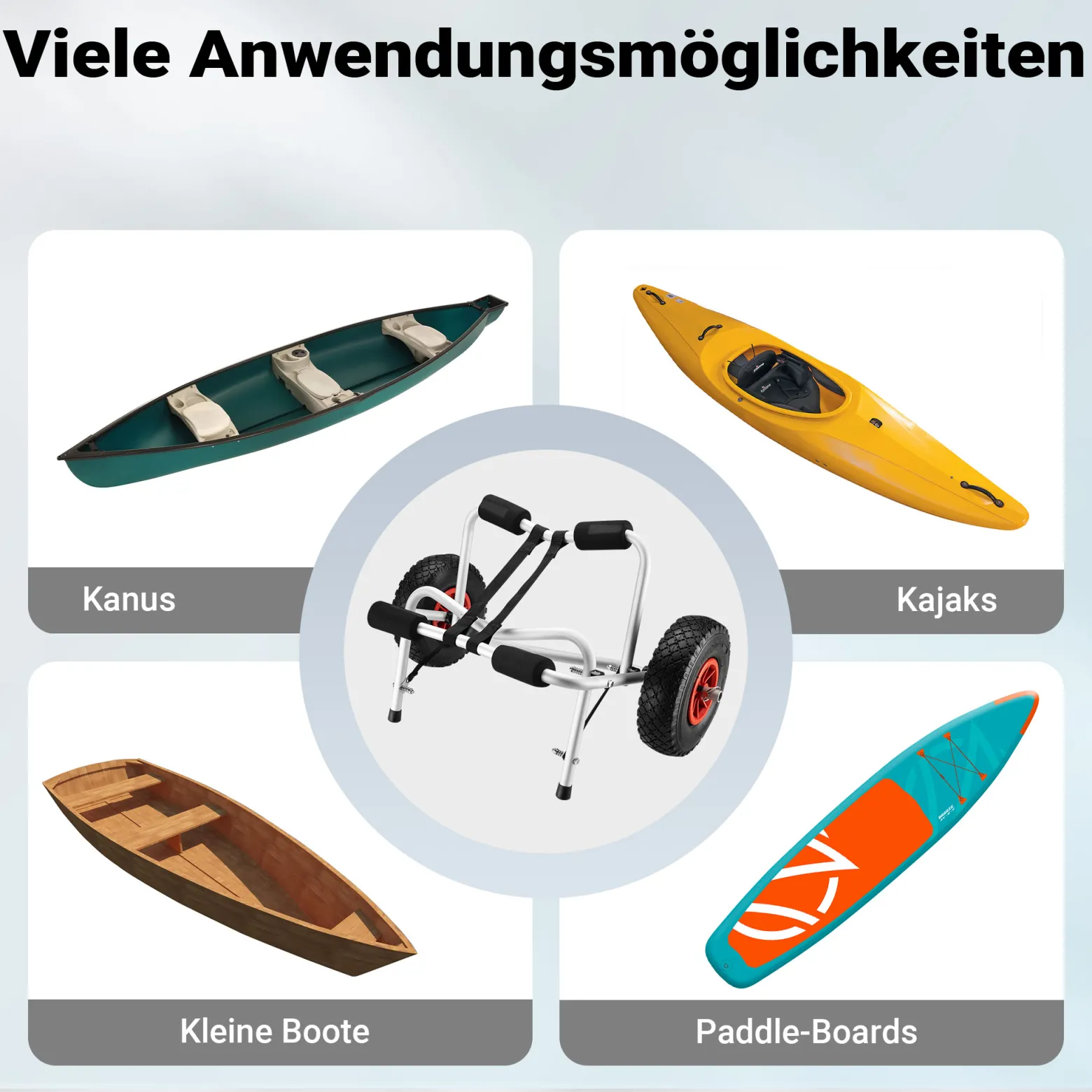 Wiltec faltbarer Alu Kanuwagen bis 68 kg, Transportwagen für Boote, Kanus und Kajaks, Surfwagen mit Polstern und Gurtbändern, SUP-Wagen mit Luftreifen, stabiler SUP-Trolley