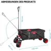 Wiltec Faltbarer Bollerwagen mit Kunststoffrädern, Faltbollerwagen für 80 kg max. Ladegewicht, Klappbollerwagen für den Garten oder Ausflüge