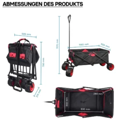 Wiltec Faltbarer Bollerwagen mit Kunststoffrädern, Faltbollerwagen für 80 kg max. Ladegewicht, Klappbollerwagen für den Garten oder Ausflüge