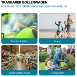 Wiltec Faltbarer Bollerwagen mit Kunststoffrädern, Faltbollerwagen für 80 kg max. Ladegewicht, Klappbollerwagen für den Garten oder Ausflüge