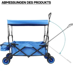 Wiltec Faltbarer Bollerwagen mit Sonnendach, Faltbollerwagen für max. 70 kg, Klappbollerwagen mit großer Ladefläche und Taschen, offroad geeignet