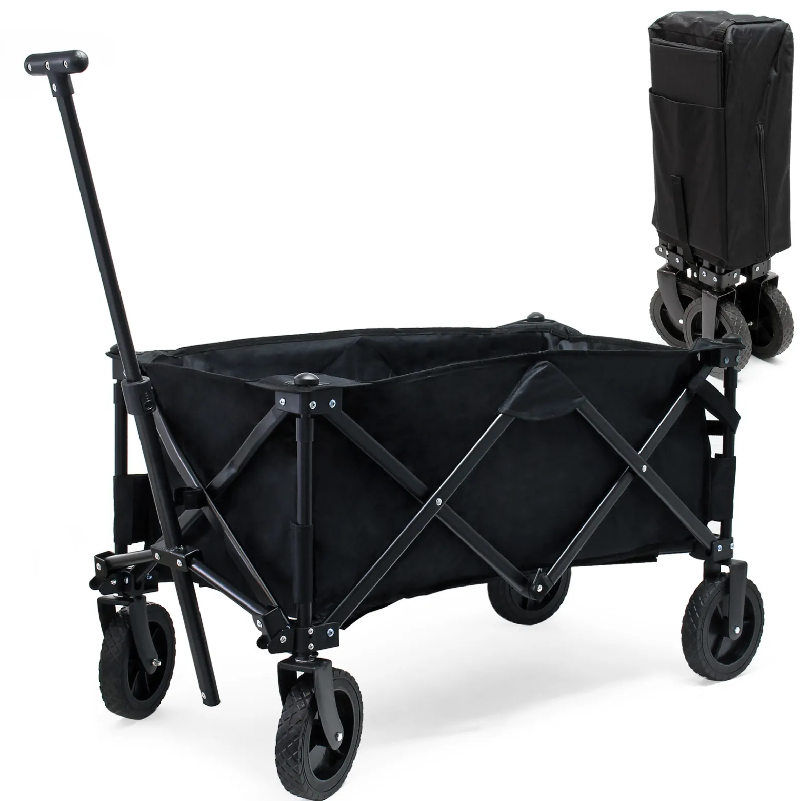 Wiltec Faltbarer Bollerwagen mit Schutzhülle, Faltbollerwagen mit Kunststoffrädern und Handgriff, Klappbollerwagen offroad geeignet