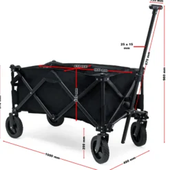 Wiltec Faltbarer Bollerwagen mit Schutzhülle, Faltbollerwagen mit Kunststoffrädern und Handgriff, Klappbollerwagen offroad geeignet