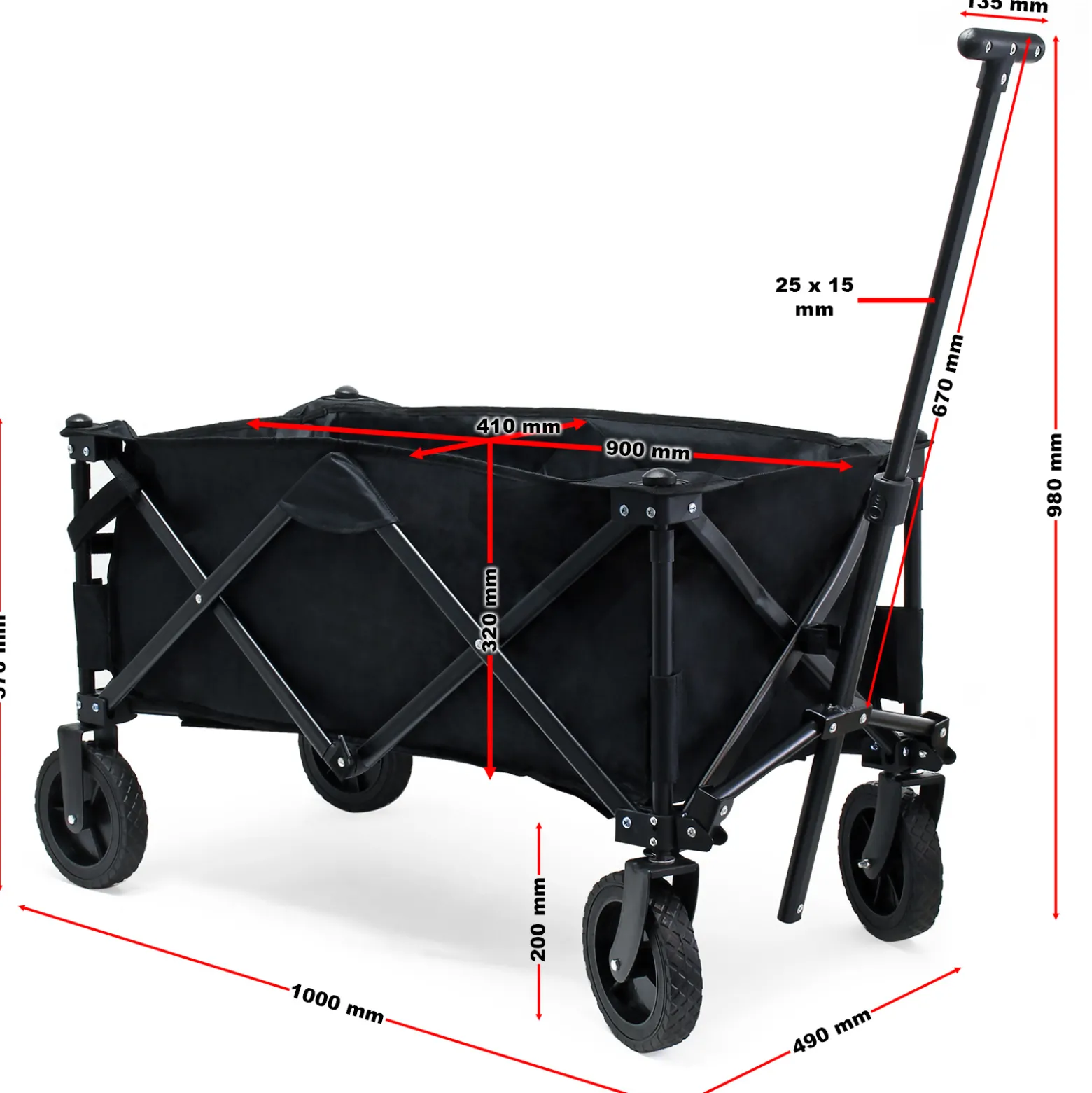 Wiltec Faltbarer Bollerwagen mit Schutzhülle, Faltbollerwagen mit Kunststoffrädern und Handgriff, Klappbollerwagen offroad geeignet