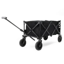 Wiltec Faltbarer Bollerwagen mit Schutzhülle, Faltbollerwagen mit Kunststoffrädern und Handgriff, Klappbollerwagen offroad geeignet