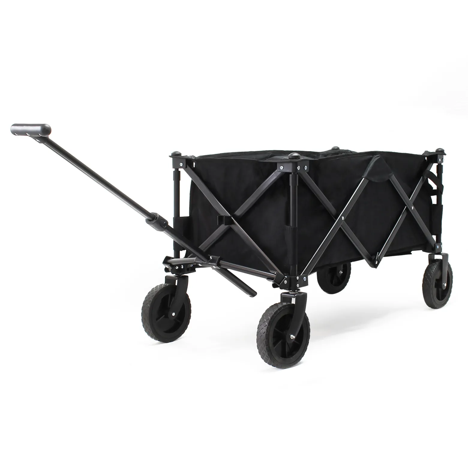 Wiltec Faltbarer Bollerwagen mit Schutzhülle, Faltbollerwagen mit Kunststoffrädern und Handgriff, Klappbollerwagen offroad geeignet