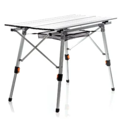 Wiltec Faltbarer Campingtisch 90x53 cm höhenverstellbar Klapptisch aus Aluminium max. 30kg mit aufrollbarer Tischplatte Camping Rolltisch Falttisch Garten Balkon Outdoor Tisch Tisch faltbar