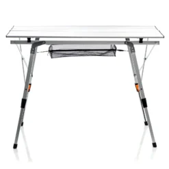 Wiltec Faltbarer Campingtisch 90x53 cm höhenverstellbar Klapptisch aus Aluminium max. 30kg mit aufrollbarer Tischplatte Camping Rolltisch Falttisch Garten Balkon Outdoor Tisch Tisch faltbar