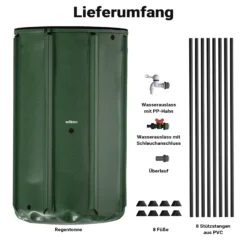 Wiltec Faltbare Regentonne 500 l mit Deckel, Regenfass aus 620 g/m² PVC, Regenwassertank mit Wasserhahn, Wasserspeicher Garten mit Schlauchanschluss