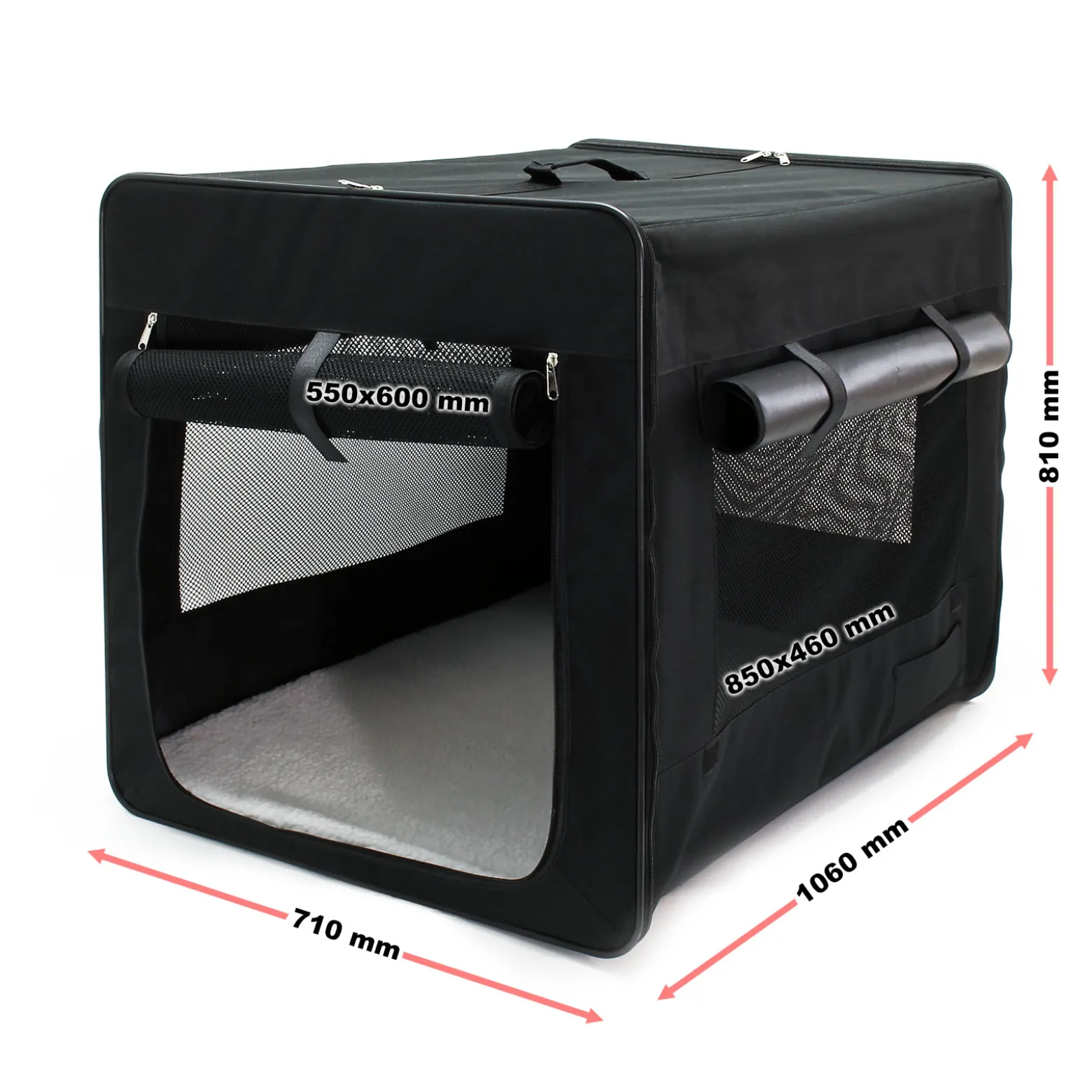 Wiltec Faltbare Transportbox für Hunde, Katzen XXL (106x71x81cm), robust, leicht, sicher, Hundebox mit entnehmbarem Kissen, Schwarz