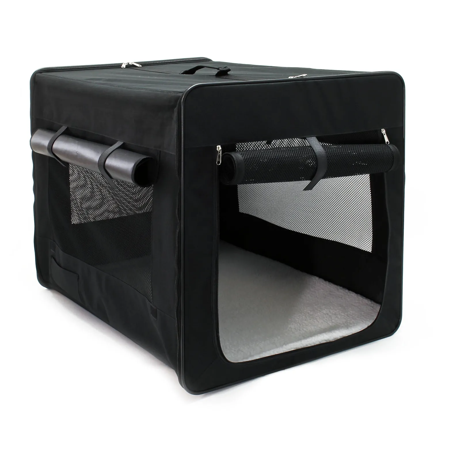 Wiltec Faltbare Transportbox für Hunde, Katzen XXL (106x71x81cm), robust, leicht, sicher, Hundebox mit entnehmbarem Kissen, Schwarz