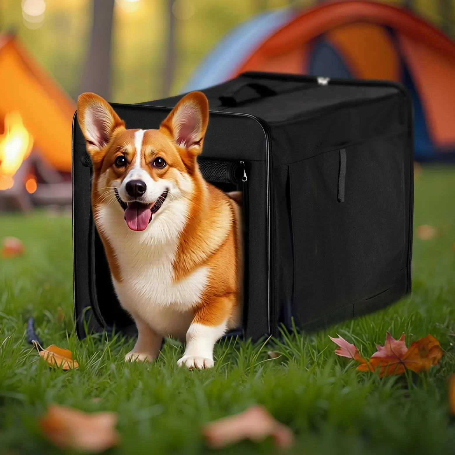 Wiltec Faltbare Transportbox für Hunde, Katze L (76x56x61 cm), robust, leicht, sicher, Hundebox mit entnehmbarem Kissen, Schwarz