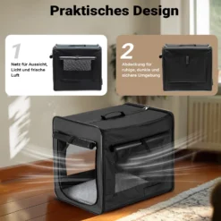 Wiltec Faltbare Transportbox für Hunde, Katze L (76x56x61 cm), robust, leicht, sicher, Hundebox mit entnehmbarem Kissen, Schwarz