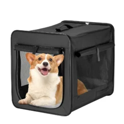 Wiltec Faltbare Transportbox für Hunde, Katze L (76x56x61 cm), robust, leicht, sicher, Hundebox mit entnehmbarem Kissen, Schwarz