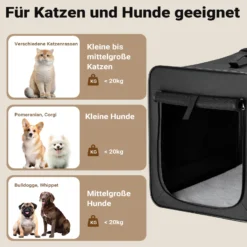 Wiltec Faltbare Transportbox für Hunde, Katze L (76x56x61 cm), robust, leicht, sicher, Hundebox mit entnehmbarem Kissen, Schwarz