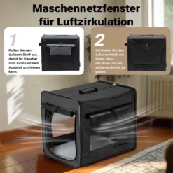 Wiltec Faltbare Transportbox für Hunde, Katzen M (58x46x53 cm), robust, leicht, sicher, Hundebox mit entnehmbarem Kissen, Schwarz