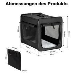Wiltec Faltbare Transportbox für Hunde, Katzen M (58x46x53 cm), robust, leicht, sicher, Hundebox mit entnehmbarem Kissen, Schwarz
