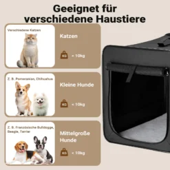 Wiltec Faltbare Transportbox für Hunde, Katzen M (58x46x53 cm), robust, leicht, sicher, Hundebox mit entnehmbarem Kissen, Schwarz