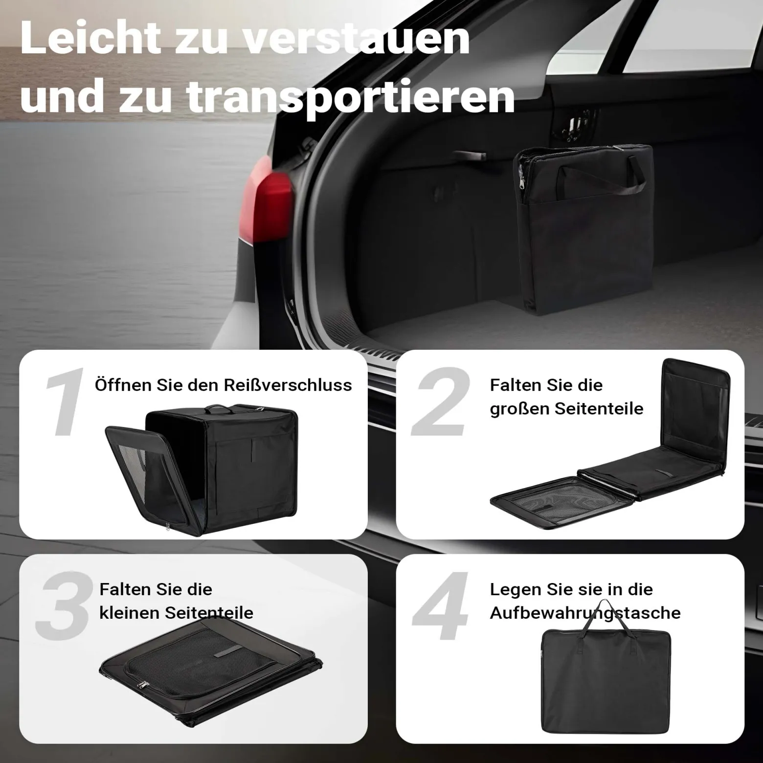 Wiltec Faltbare Transportbox für Hunde, Katzen M (58x46x53 cm), robust, leicht, sicher, Hundebox mit entnehmbarem Kissen, Schwarz