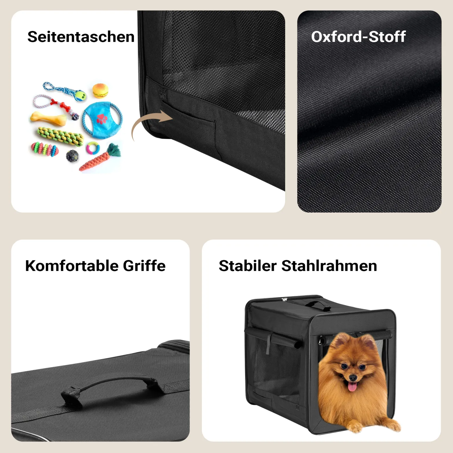 Wiltec Faltbare Transportbox für Hunde, Katzen XL (94x66x74cm), robust, leicht, sicher, Hundebox mit entnehmbarem Kissen, Schwarz