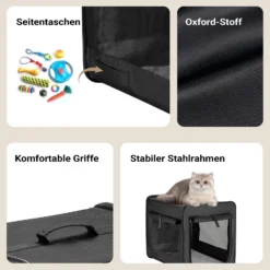 Wiltec Faltbare Transportbox für Hunde, Katzen S (42x36x41 cm), robust, leicht, sicher, Hundebox mit entnehmbarem Kissen, Schwarz