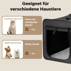Wiltec Faltbare Transportbox für Hunde, Katzen S (42x36x41 cm), robust, leicht, sicher, Hundebox mit entnehmbarem Kissen, Schwarz