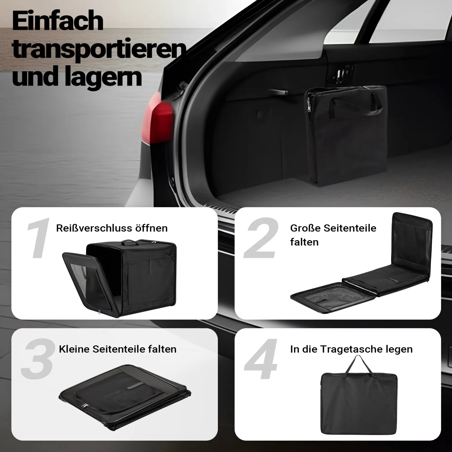 Wiltec Faltbare Transportbox für Hunde, Katzen S (42x36x41 cm), robust, leicht, sicher, Hundebox mit entnehmbarem Kissen, Schwarz