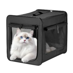 Wiltec Faltbare Transportbox für Hunde, Katzen S (42x36x41 cm), robust, leicht, sicher, Hundebox mit entnehmbarem Kissen, Schwarz