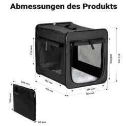 Wiltec Faltbare Transportbox für Hunde, Katzen S (42x36x41 cm), robust, leicht, sicher, Hundebox mit entnehmbarem Kissen, Schwarz