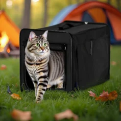 Wiltec Faltbare Transportbox für Hunde, Katzen S (42x36x41 cm), robust, leicht, sicher, Hundebox mit entnehmbarem Kissen, Schwarz