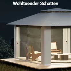 Wiltec Faltpavillon Moskitonetz 4 x 4 m hellgrau, Gartenpavillon mit Rädern und Mückennetz, Partyzelt mit 