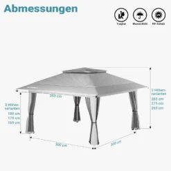 Wiltec Faltpavillon Moskitonetz 4 x 4 m hellgrau, Gartenpavillon mit Rädern und Mückennetz, Partyzelt mit 