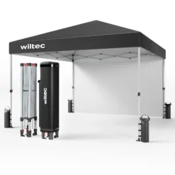 Wiltec Faltpavillon 3 x 3 m grau mit Rädern, Faltpavillon mit „One Push“-Technologie, Gartenpavillon mit UV-Schutz 50+, Pavillon für Camping