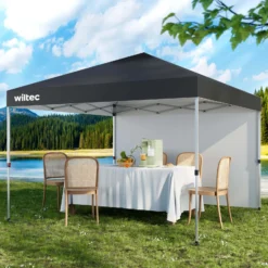 Wiltec Faltpavillon 3 x 3 m grau mit Rädern, Faltpavillon mit „One Push“-Technologie, Gartenpavillon mit UV-Schutz 50+, Pavillon für Camping