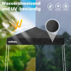 Wiltec Faltpavillon 250 x 250 x 270 cm grau wasserdicht, Pavillon mit Zentralverschluss, Gartenpavillon mit verstellbaren Beinen, Partyzelt für Festival