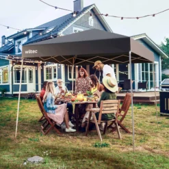 Wiltec Faltpavillon 250 x 250 x 270 cm grau wasserdicht, Pavillon mit Zentralverschluss, Gartenpavillon mit verstellbaren Beinen, Partyzelt für Festival
